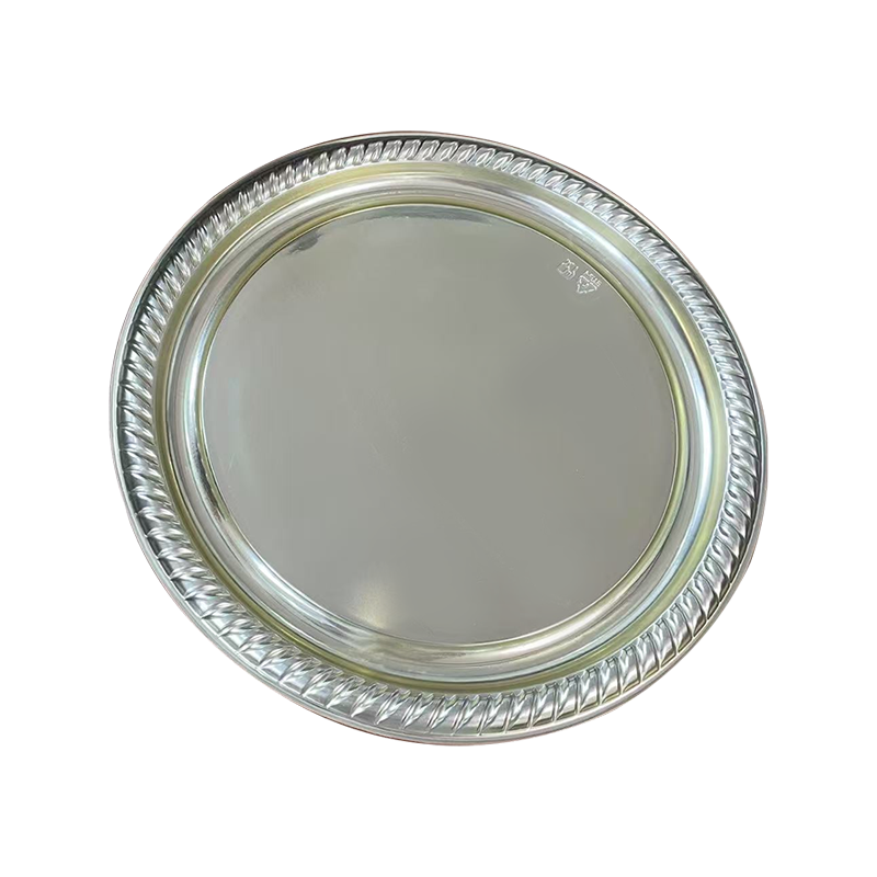 Bandeja circular de borde en forma de ventilador plateado