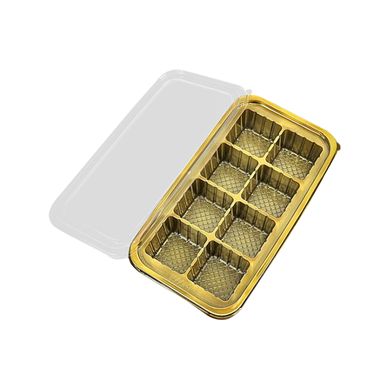Caja de envasado de plástico de oro cuadrado de 8 cavas