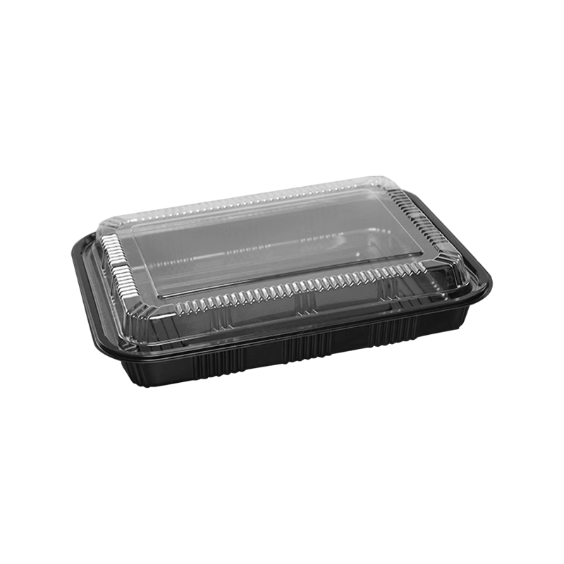 Caja de almuerzo negro de plástico desechable con tapa